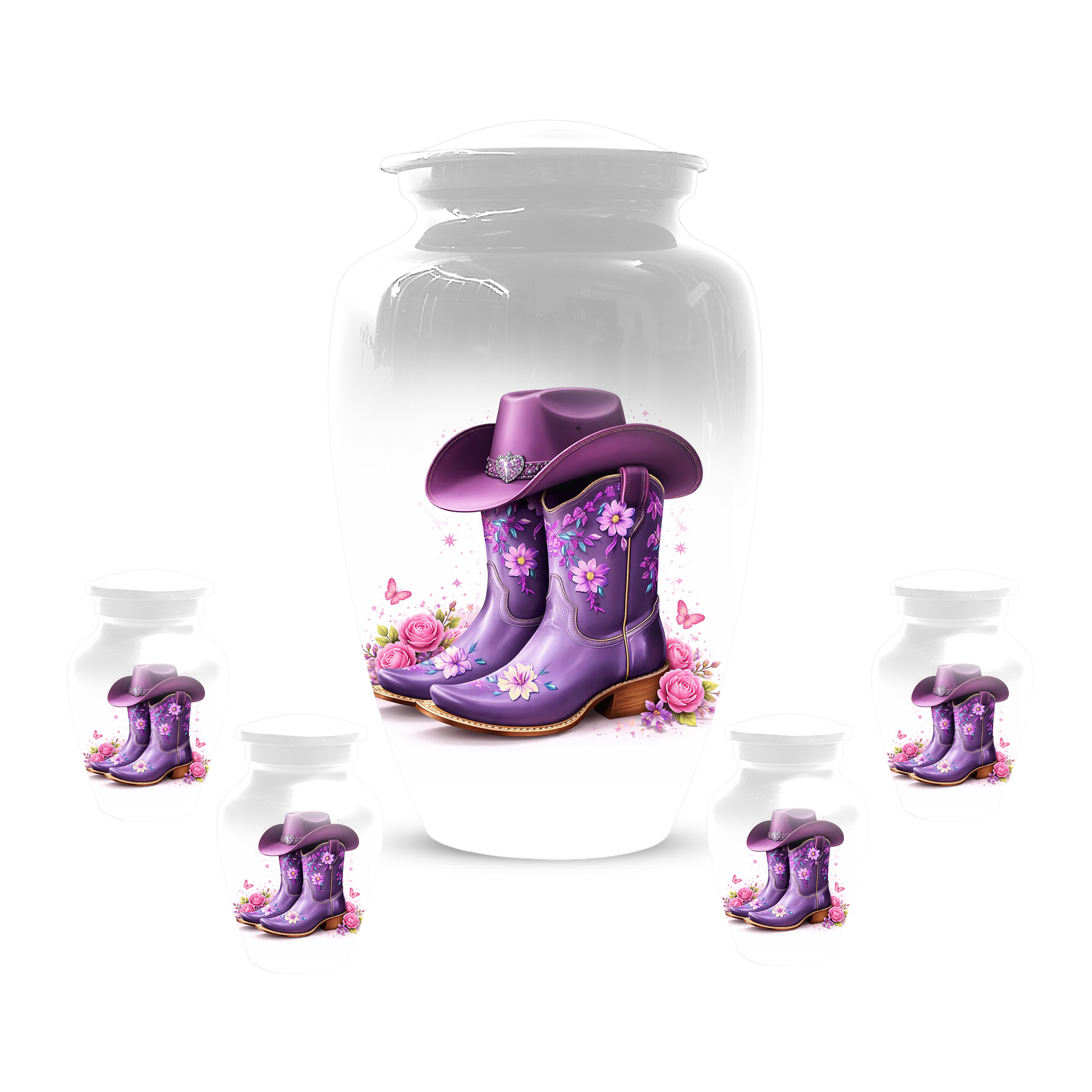 Personalized Cowgirl Cremation Urn for Mom | Purple Cowboy Boots Memorial Urn for Human Ashes