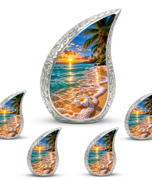 Beach Cremation Urn for Ashes, Tropical Ocean Memorial Urn, Sunset Beach Adult Urn, Personalized Coastal Cremation Urn