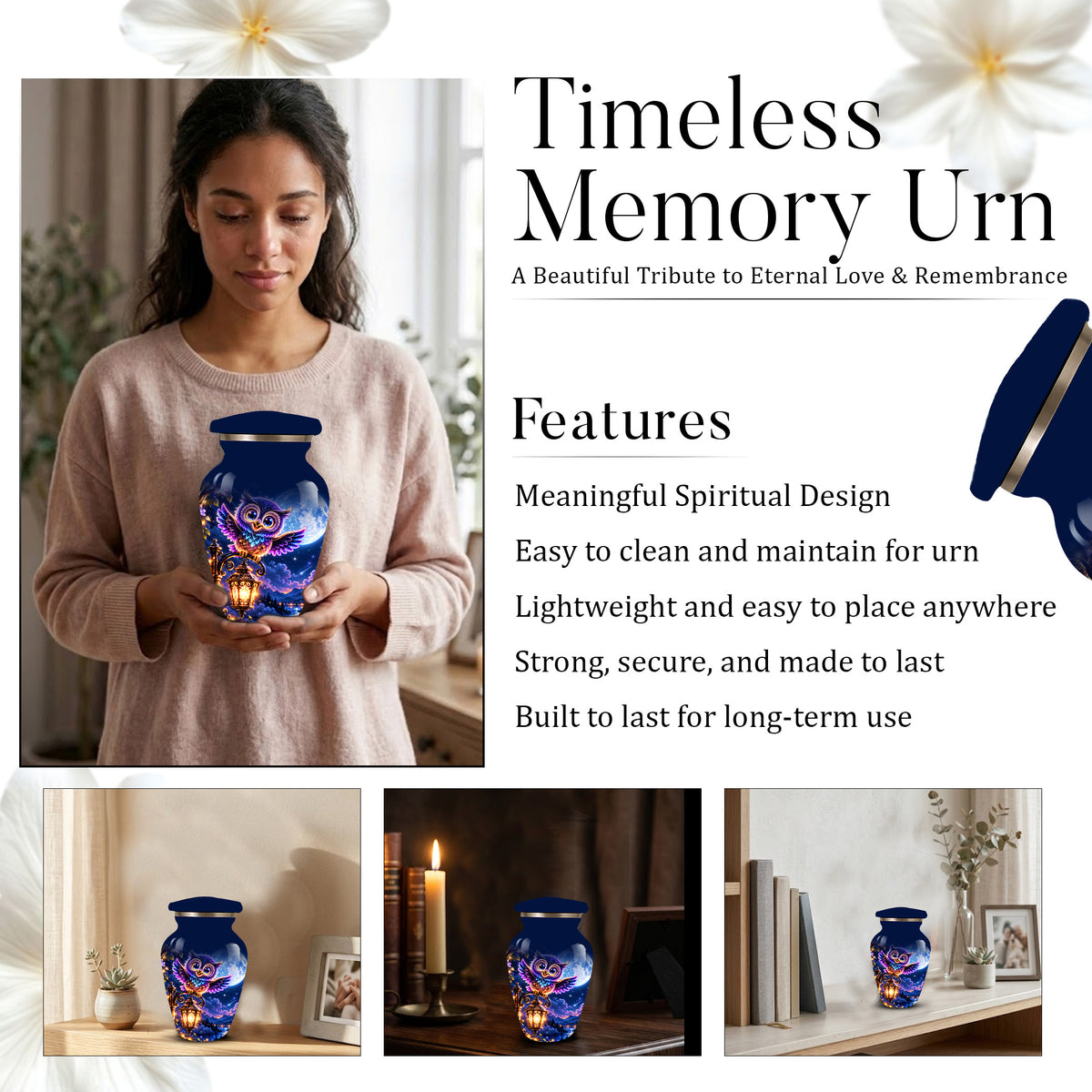 Owl Cremation Urn for Adult Ashes, Colorful Owl Under Moonlight Adult Urn for Human Ashes
