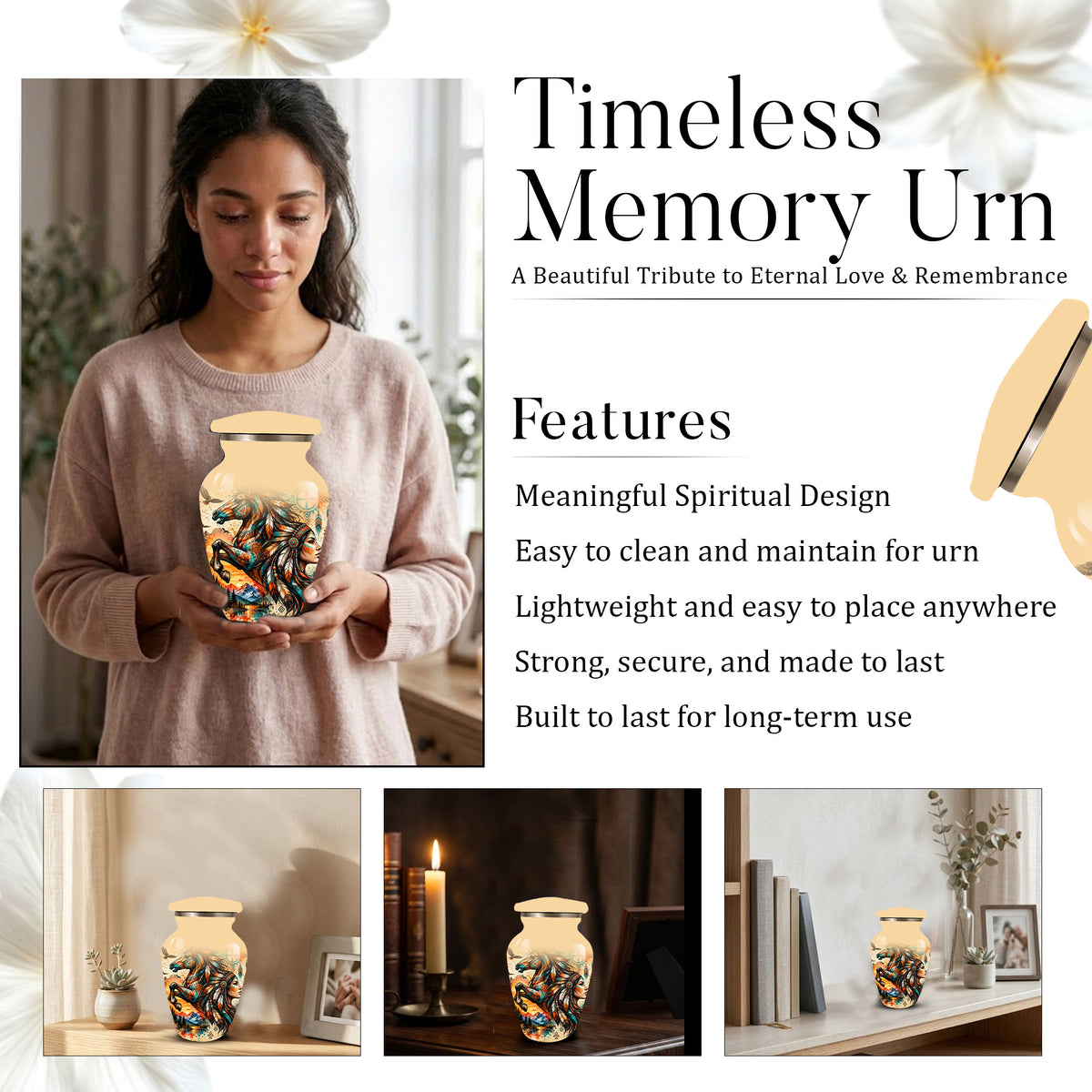 Personalized Adult Cremation Urn for Ashes, Native American Horse Memorial Urn, Tribal Horse Cremation Urn