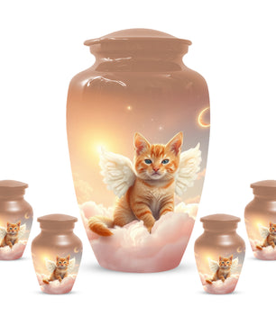 Angel Cat Urn for Ashes - Personalized Pet Memorial | Custom Metal Cremation Urn