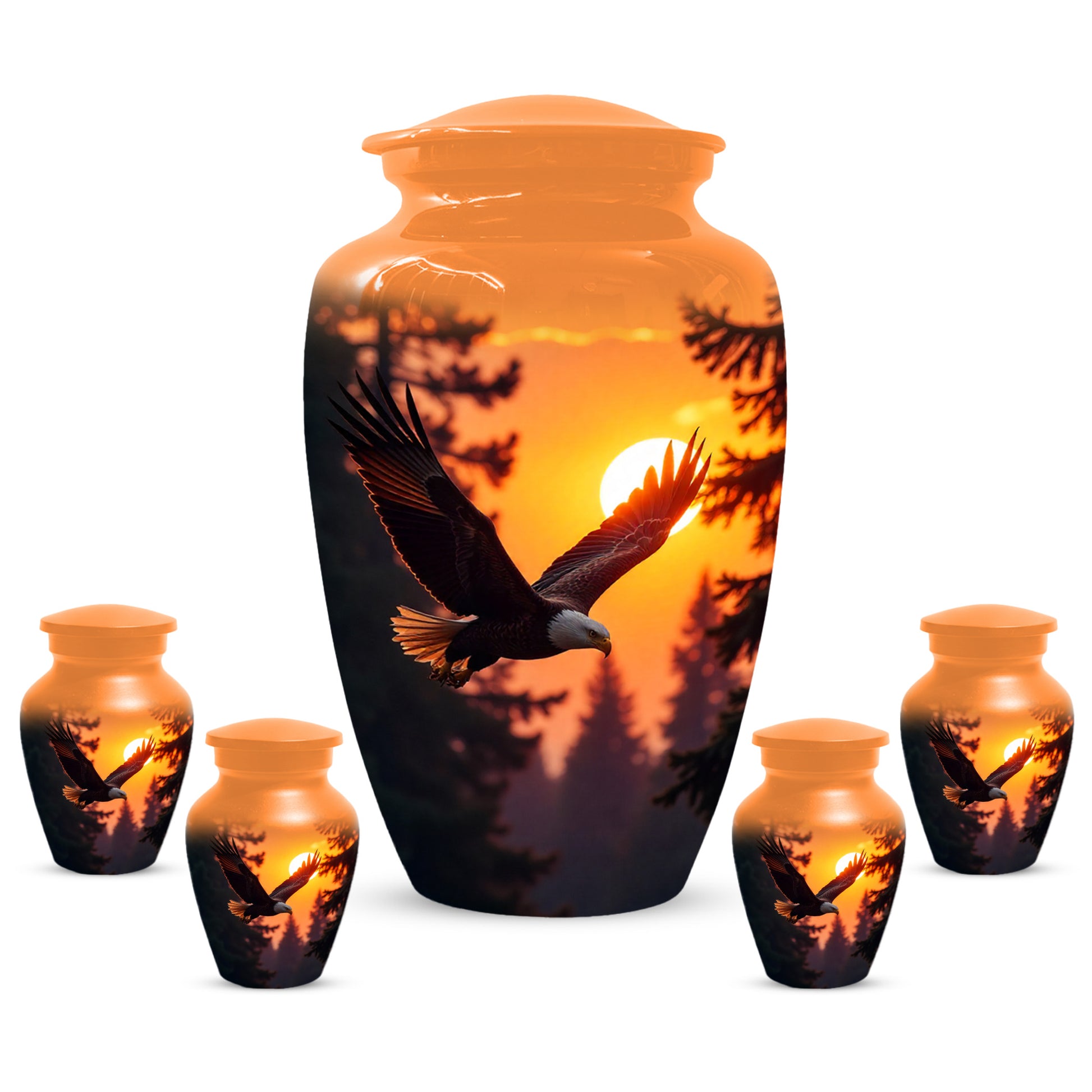 Eagle Sunset Urn for Human Ashes | Majestic Eagle Adult Cremation Urn | Sunset Memorial Funeral Urn