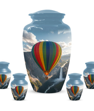 Hot Air Balloon Cremation Urn for Adult Ashes | Scenic Mountain & Waterfall Memorial Adult Urn