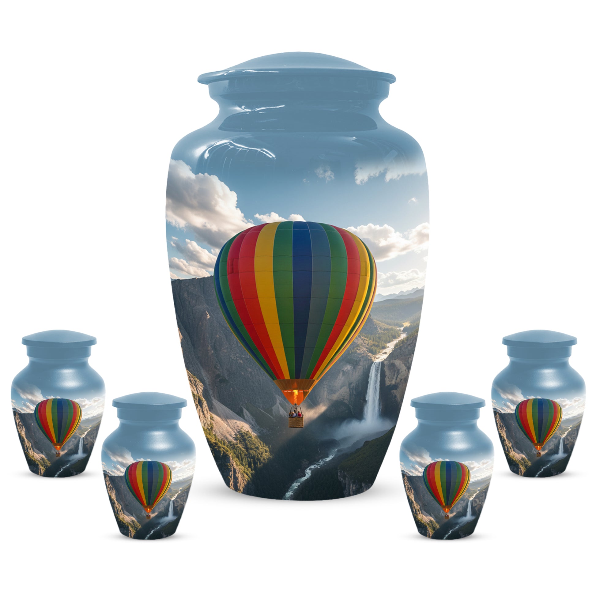 Hot Air Balloon Cremation Urn for Adult Ashes | Scenic Mountain & Waterfall Memorial Adult Urn