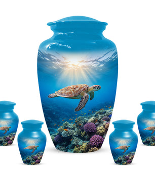 Ocean Wave Cremation Urn for Adult Ashes | Sea Turtle Ocean Theme Memorial Urn