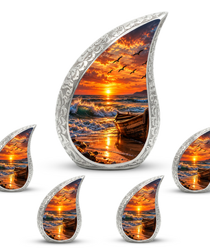 Ocean Sunset Cremation Urn for Adult Ashes, Beach Memorial keepsake Urn