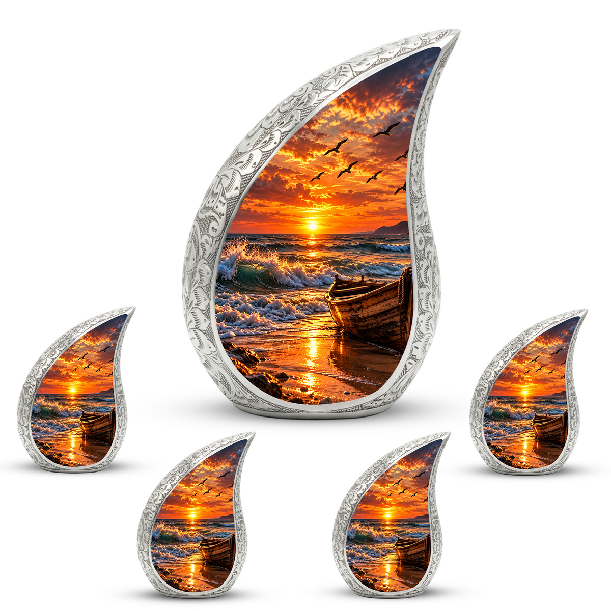 Ocean Sunset Cremation Urn for Adult Ashes, Beach Memorial keepsake Urn