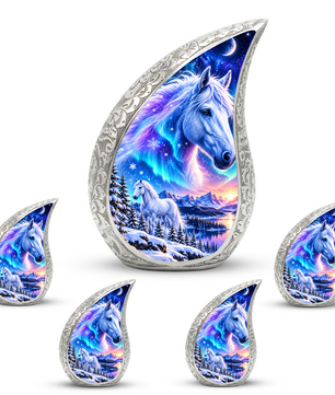 White Horse Cremation Urn for Ashes, Fantasy Horse Adult Memorial Urn