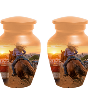 Large Cowgirl Urn for Ashes - Personalized Extra Large Barrel Racer Urns for Mom