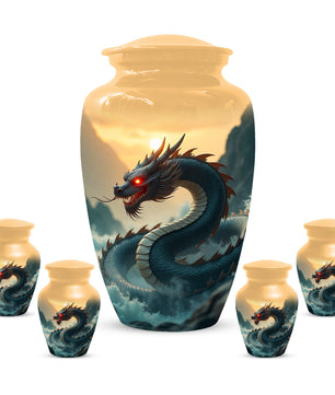 Dragon Sunset Urn for Human Ashes | Adult Cremation Urn | Sunset Dragon Memorial Funeral Urn