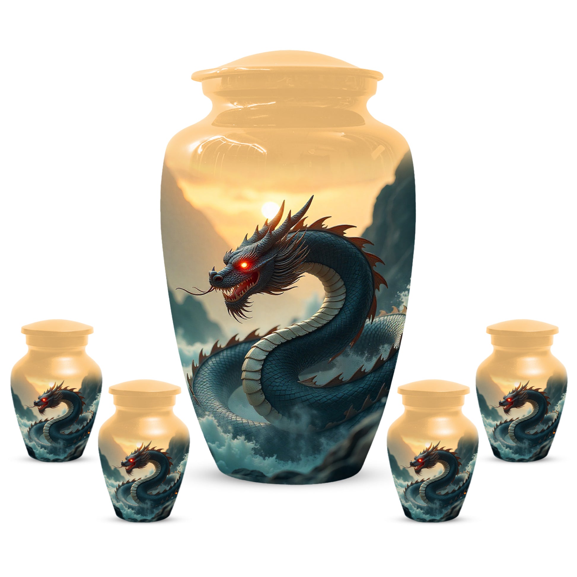 Dragon Sunset Urn for Human Ashes | Adult Cremation Urn | Sunset Dragon Memorial Funeral Urn
