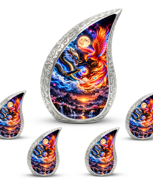 Dragon and Phoenix Cremation Urn for Ashes, Mythical Bird Adult Memorial Urn