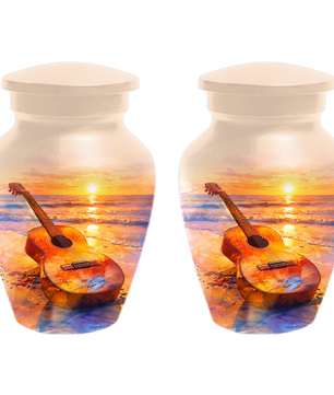 Guitar Urn for Ashes, Beach Sunset Cremation Urn, Custom Memorial Urn, Music Lover Urn