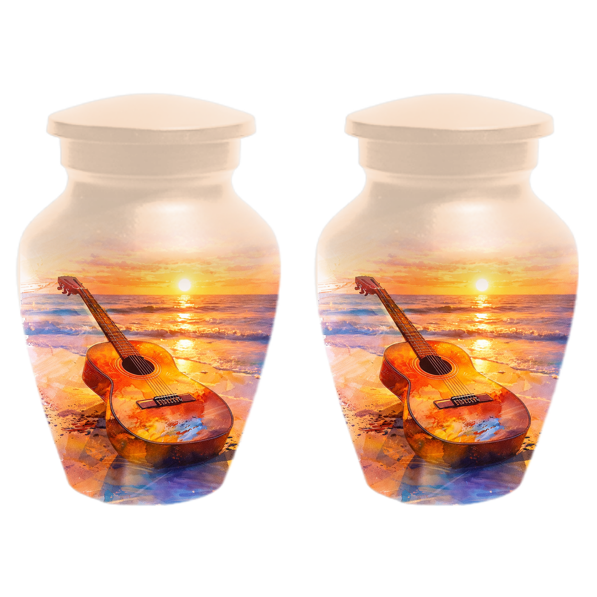 Guitar Urn for Ashes, Beach Sunset Cremation Urn, Custom Memorial Urn, Music Lover Urn