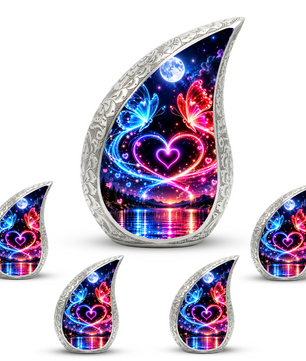 Heart Butterfly Urn for Human Ashes, Adult Cremation Urn with Glowing Butterflies
