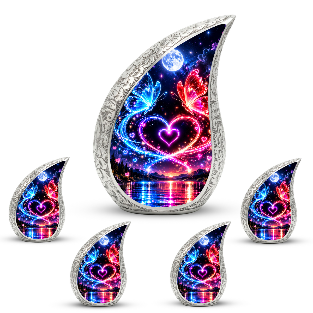 Heart Butterfly Urn for Human Ashes, Adult Cremation Urn with Glowing Butterflies