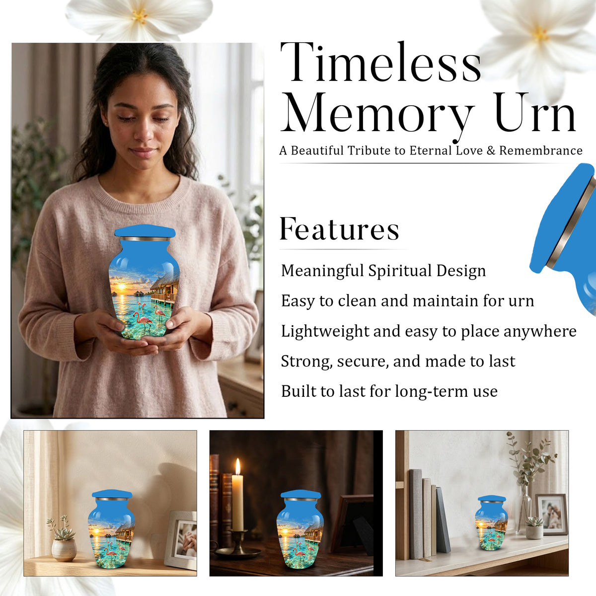 Adult Cremation Urn for Ashes, Personalized Aluminum Adult Urn, Tropical Beach Flamingo Memorial Urn