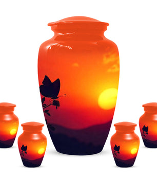 Butterfly Sunset Urn for Adult Ashes | Orange Sunset Butterfly Cremation Urn