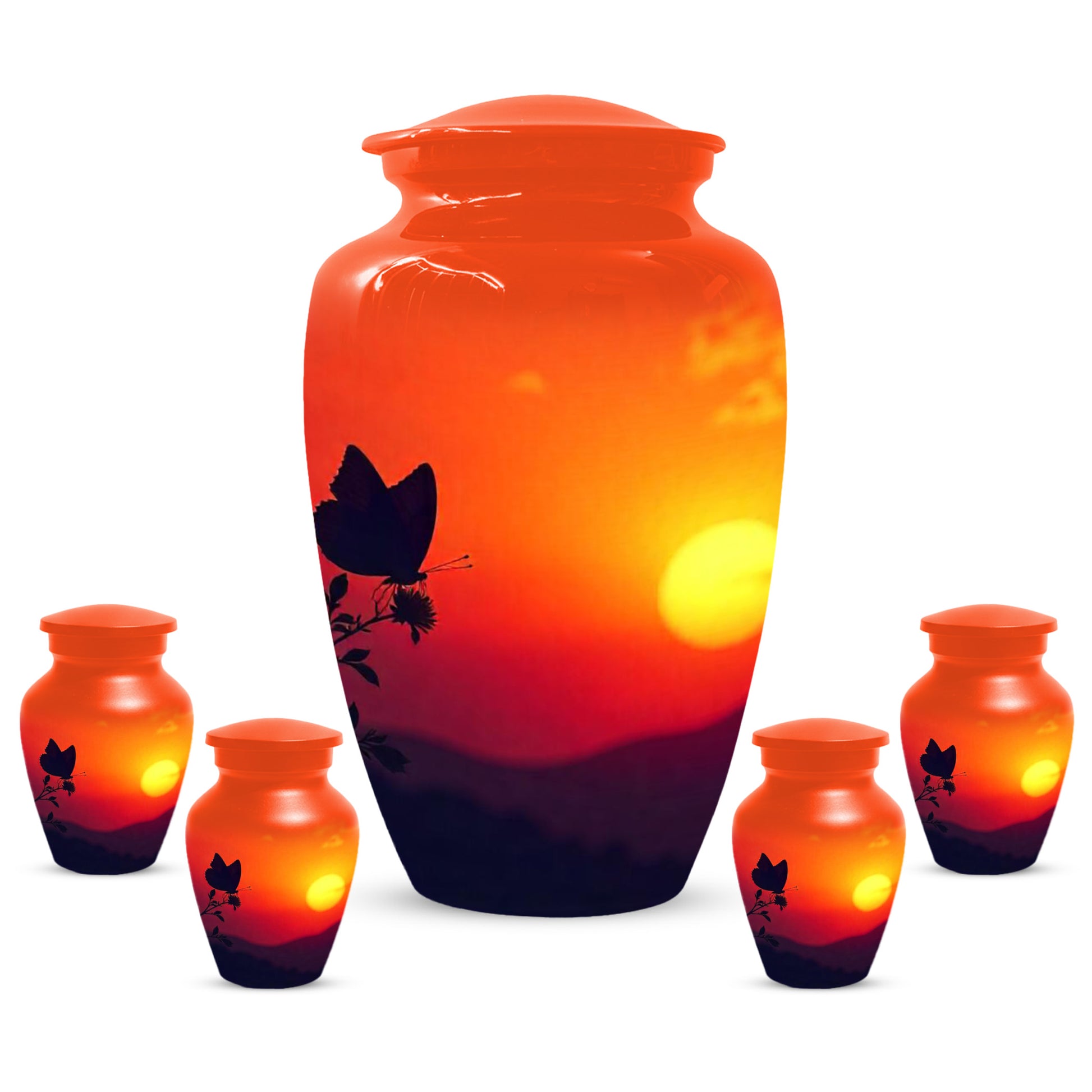 Butterfly Sunset Urn for Adult Ashes | Orange Sunset Butterfly Cremation Urn