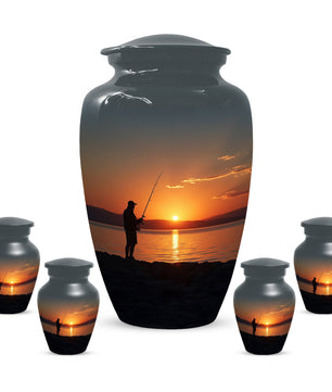 Fishing Sunset Urn for Dad | Fishing Cremation Urn for Adult Male Ashes