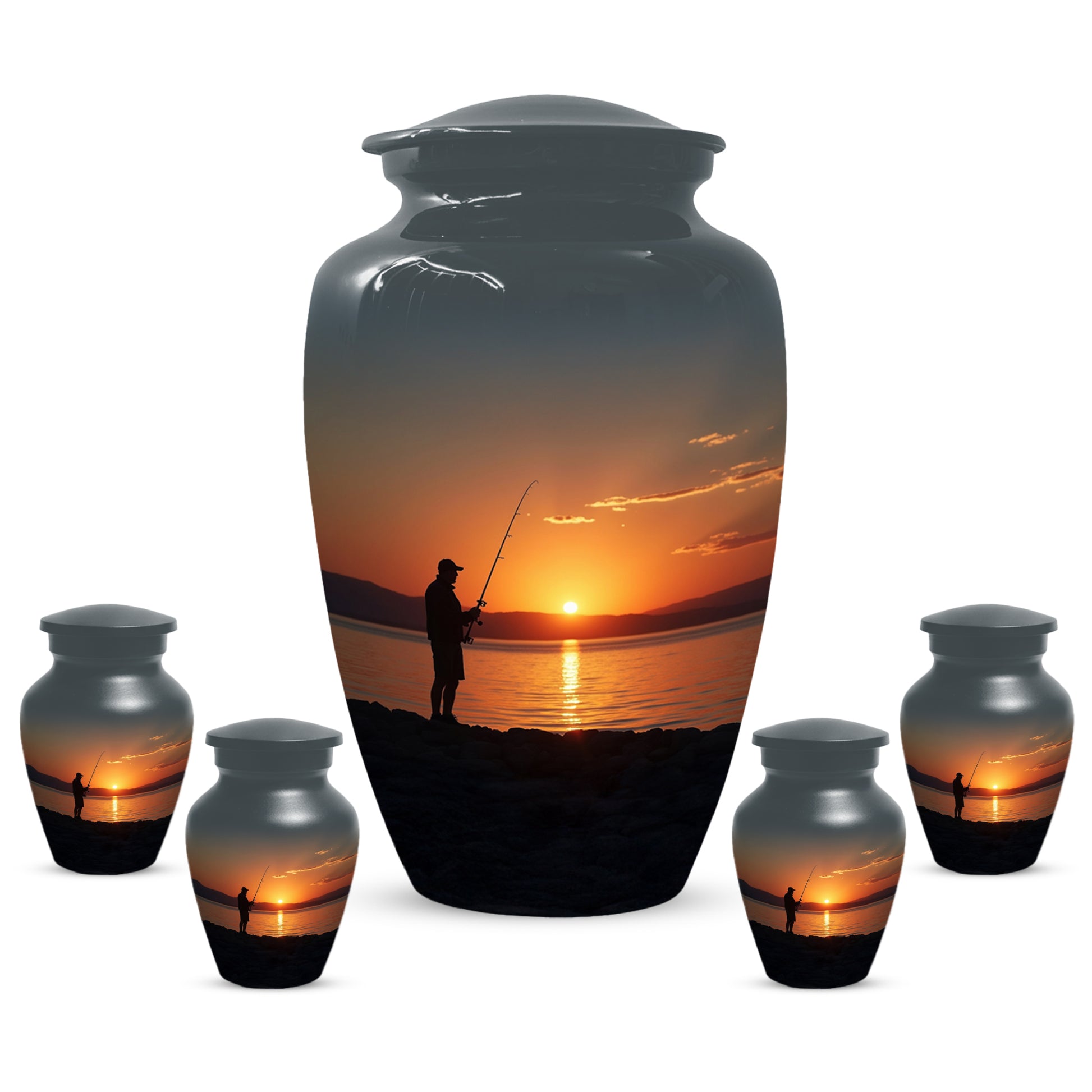 Fishing Sunset Urn for Dad | Fishing Cremation Urn for Adult Male Ashes