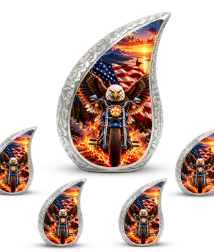 Patriotic Eagle Motorcycle Urn for Human Ashes, American Flag Adult Cremation Urn