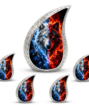 Fire and Ice Wolf Cremation Urn for Ashes, Dual Wolf Memorial Urn, Personalized Adult Cremation Urn