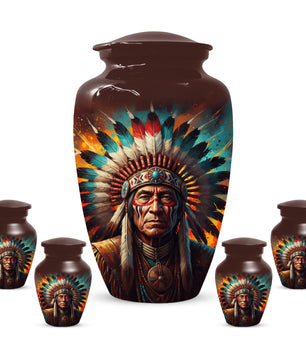 Native American Inspired Cremation Urn for Adult Ashes | Tribal Portrait Memorial Adult Urn