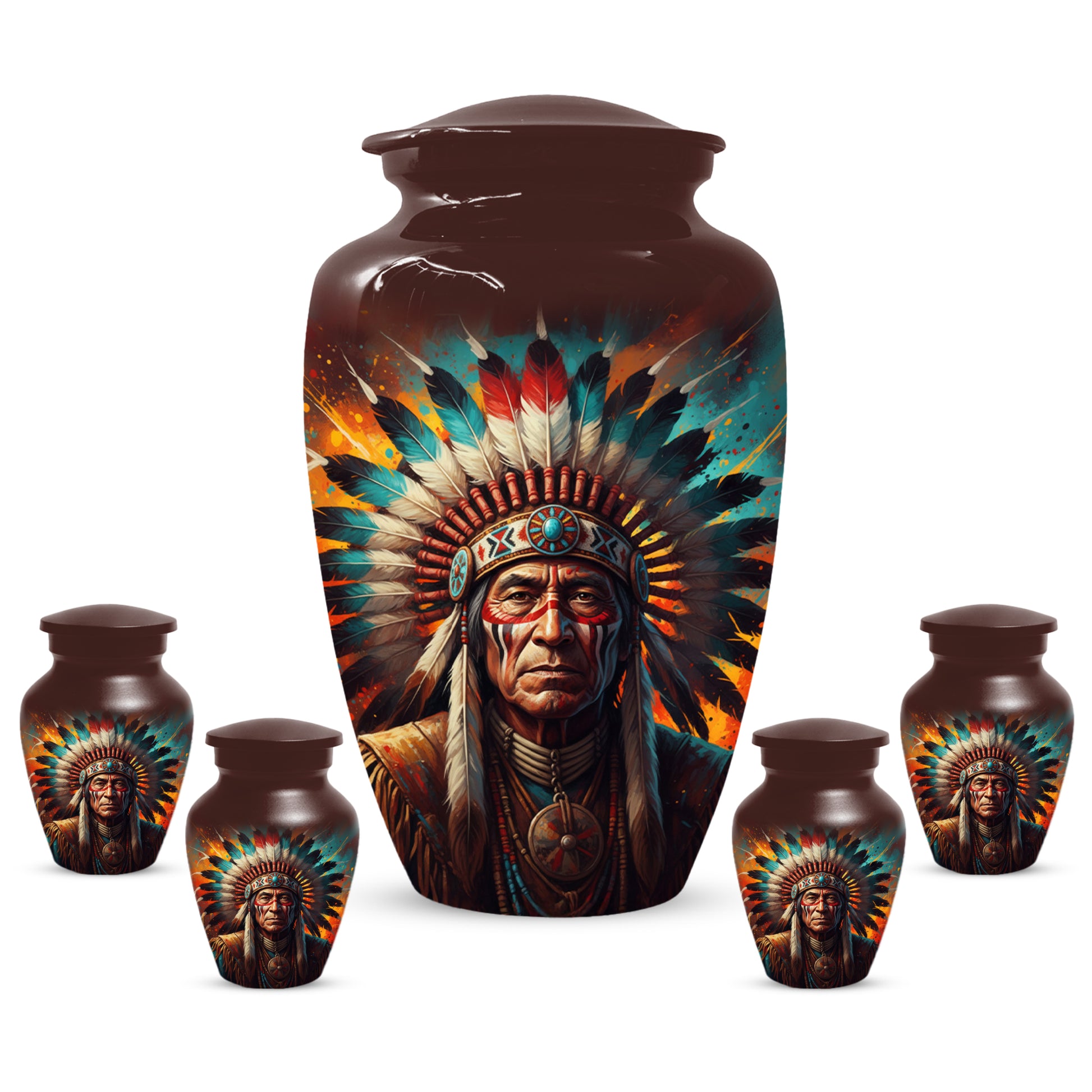 Native American Inspired Cremation Urn for Adult Ashes | Tribal Portrait Memorial Adult Urn