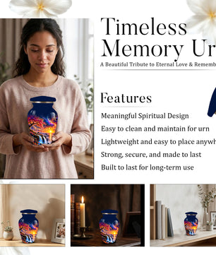 Personalized Adult Cremation Urn for Ashes, Custom Memorial Urn, Fantasy Sunset Waterfall and Cherry Blossom Design