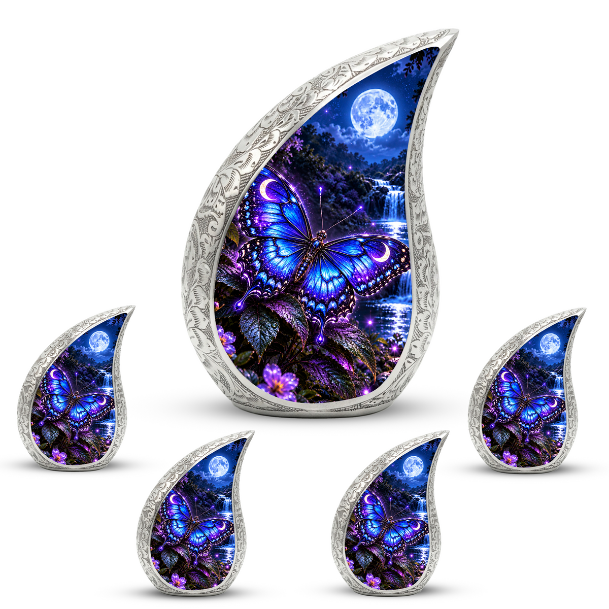 Blue Butterfly Cremation Urn for Adult Ashes, Glowing Purple Butterfly Memorial Urn