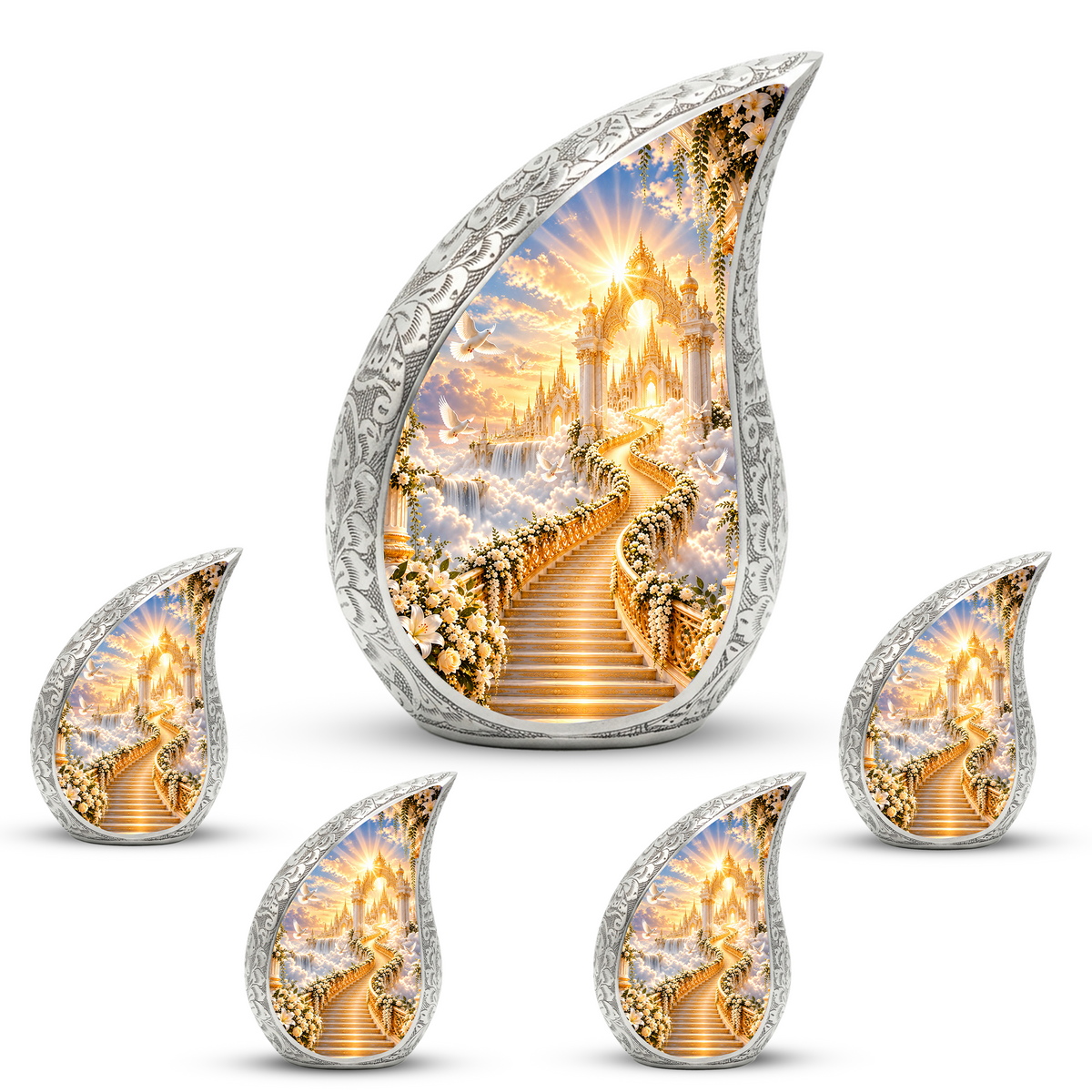 Heavenly Stairway Cremation Urn for Adult Ashes, Golden Heaven Memorial Urn