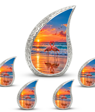 Flamingo Cremation Urn for Ashes, Beach Sunset Memorial Urn, Adult Aluminum Urn