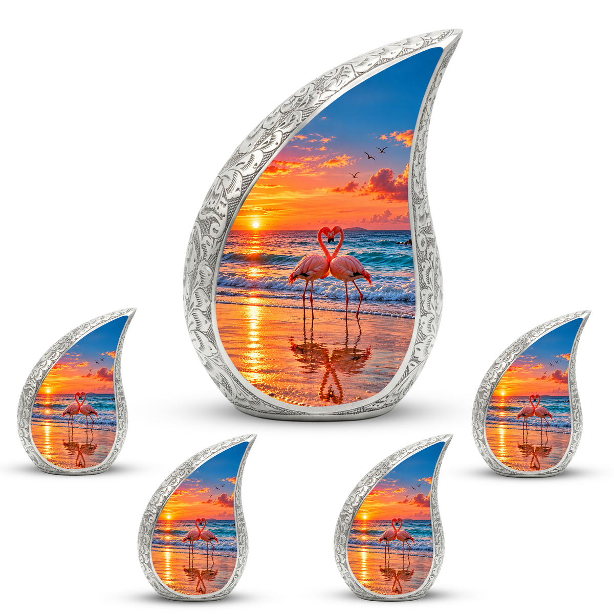 Flamingo Cremation Urn for Ashes, Beach Sunset Memorial Urn, Adult Aluminum Urn