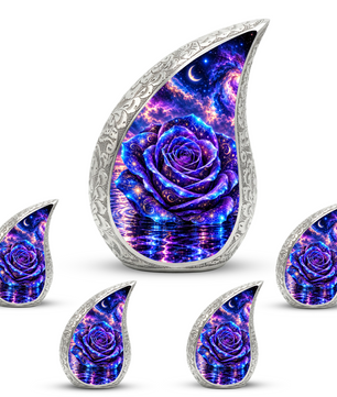 Galaxy Rose Cremation Urn for Mom - Purple Cosmic Rose Memorial Keepsake Urn