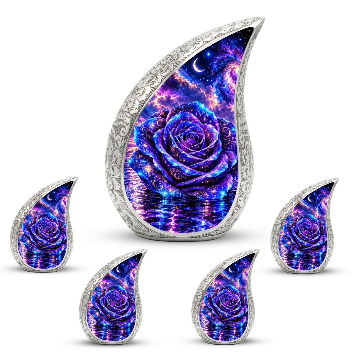 Galaxy Rose Cremation Urn for Mom - Purple Cosmic Rose Memorial Keepsake Urn