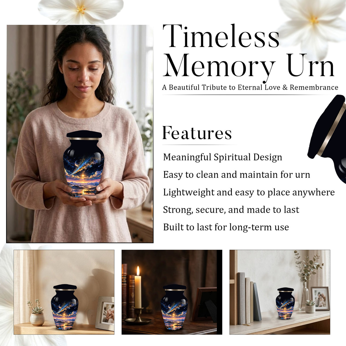 Personalized Adult Cremation Urn for Ashes, Custom Memorial Urn, Galaxy and Mountain Sunset Design