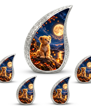 Kitten Urn for Ashes, Cat Cremation Urn with Moonlit Artwork for human Ashes