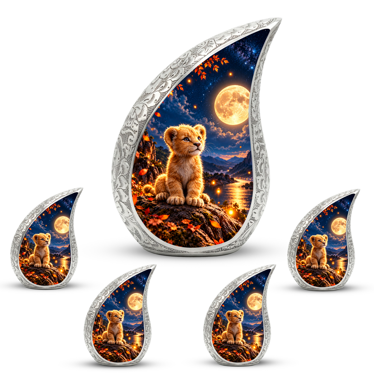 Kitten Urn for Ashes, Cat Cremation Urn with Moonlit Artwork for human Ashes