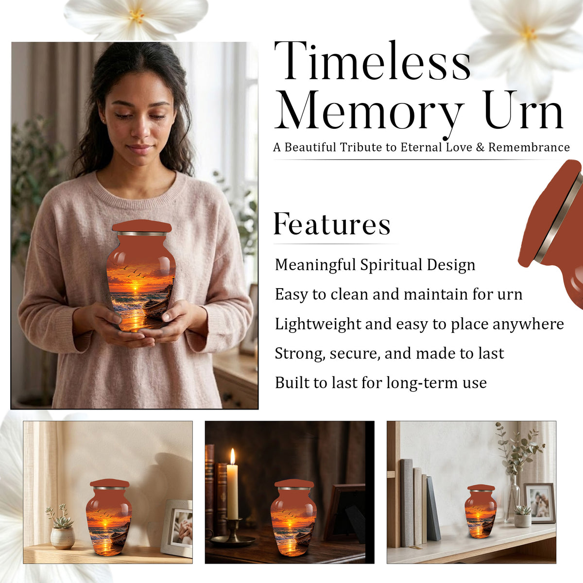 Beach Cremation Urn for Ashes | Ocean Sunset Memorial Urn | Personalized Beach & Ocean Theme Urn
