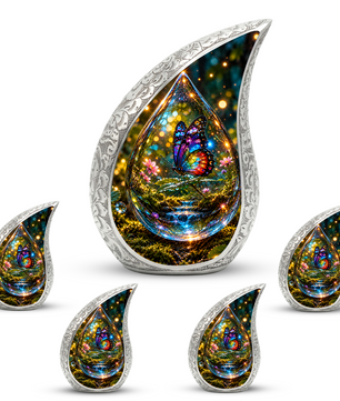 Butterfly Cremation Urn for Adult Ashes, Colorful Glass Butterfly Memorial Urn