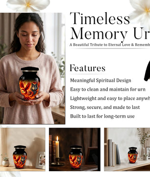 Phoenix and Wolf Cremation Urn for Adult Ashes, Fiery Red Phoenix and Wolf Adult Urn for Human Ashes