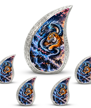 Dragon and Tiger Cremation Urn for Ashes, Asian Mythical Animal Memorial Urn