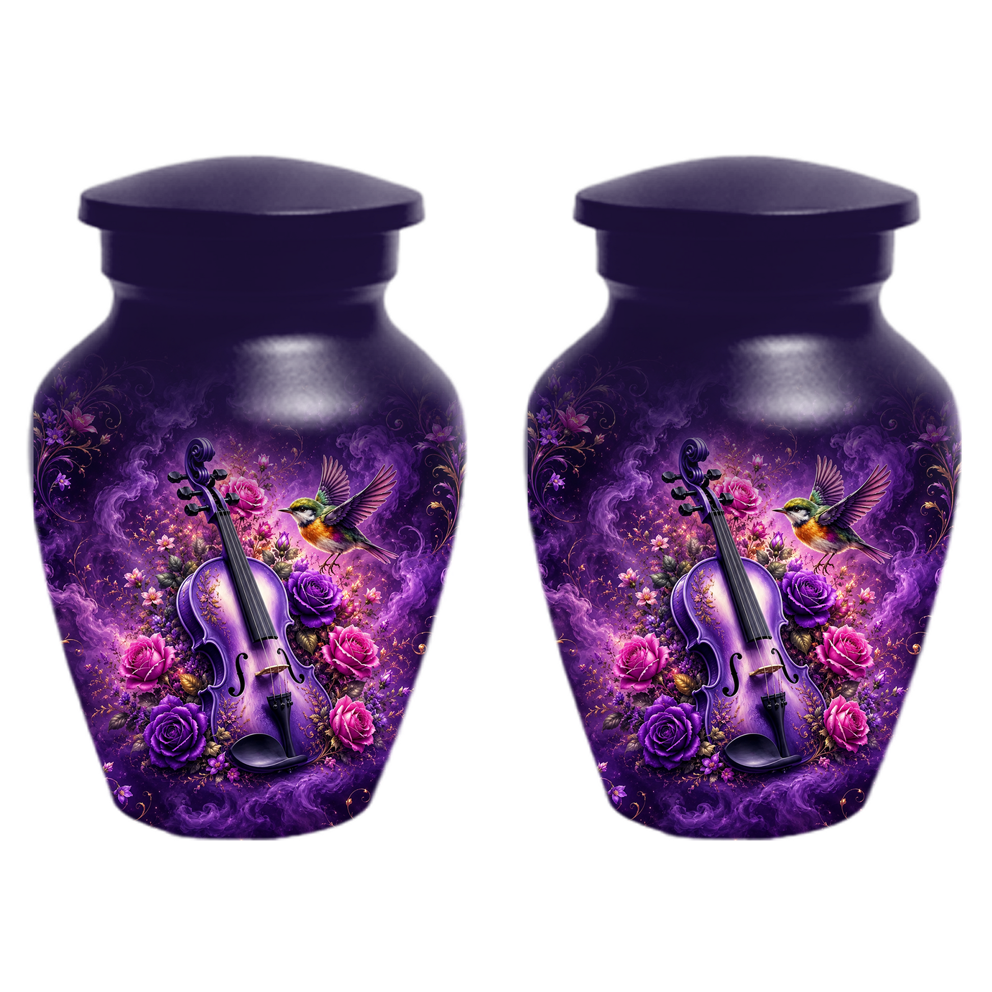 Purple Violin Hummingbird Cremation Urn for Human Ashes, Personalized Memorial Urn for Mom