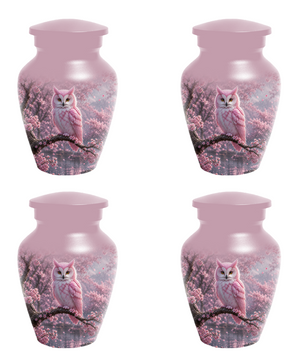 Pink Owl Cremation Urn for Mom, Cherry Blossom Memorial Urns for Ashes