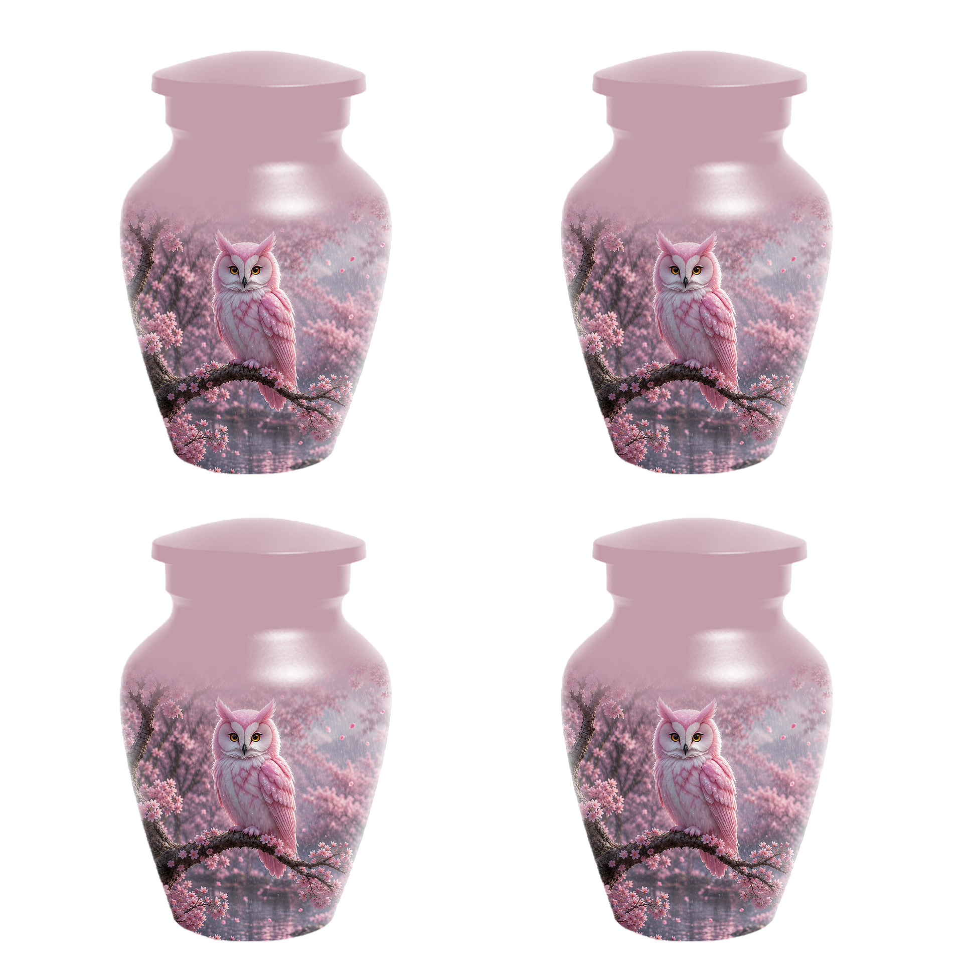 Pink Owl Cremation Urn for Mom, Cherry Blossom Memorial Urns for Ashes