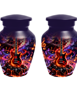 Gothic Guitar Cremation Urn for Dad, Personalized Halloween Memorial Urn for Human Ashes