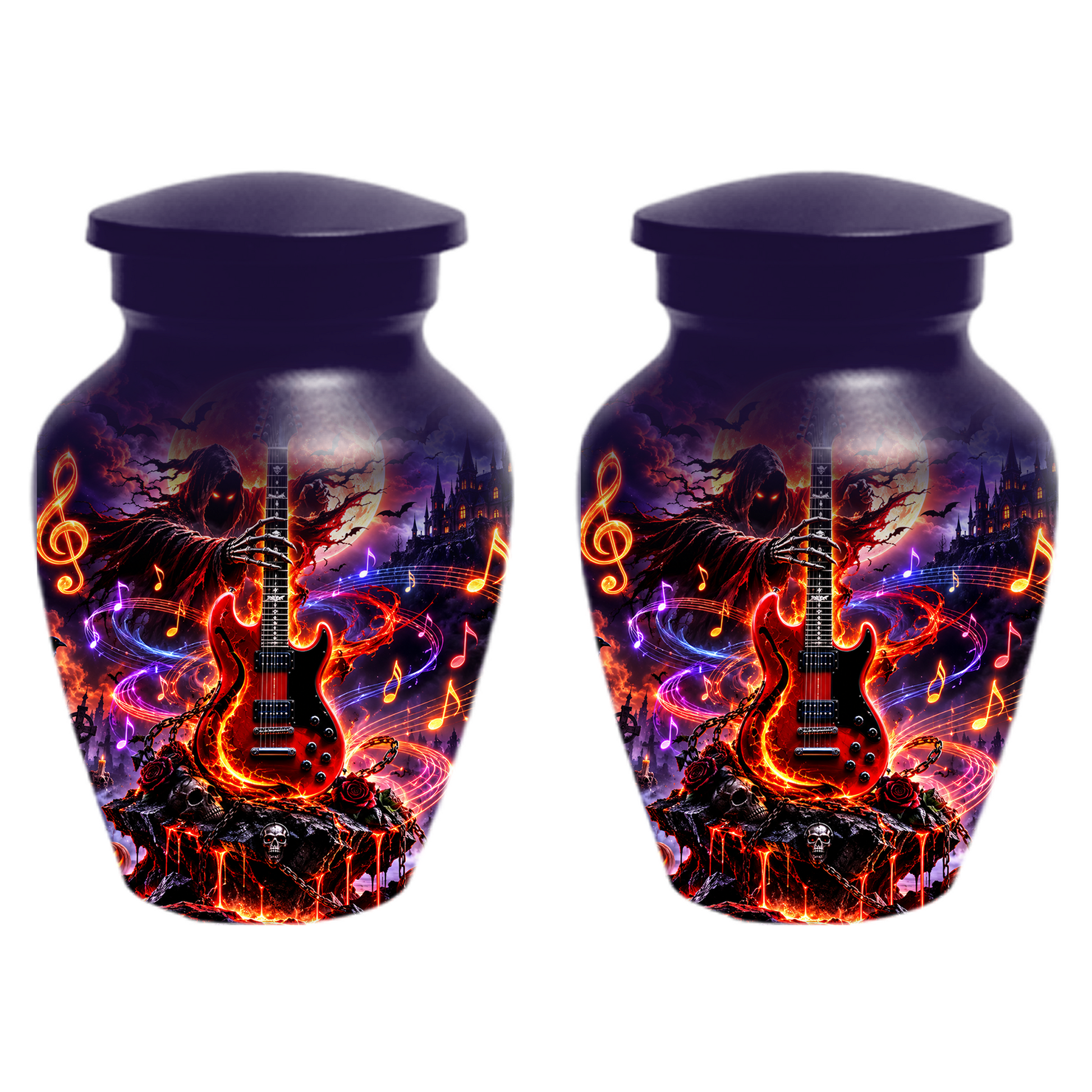Gothic Guitar Cremation Urn for Dad, Personalized Halloween Memorial Urn for Human Ashes