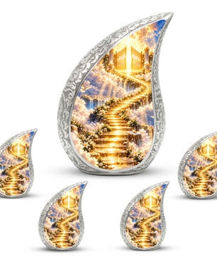 Stairway to Heaven Cremation Urn for Mom- Golden Heavenly Gates Memorial Urn