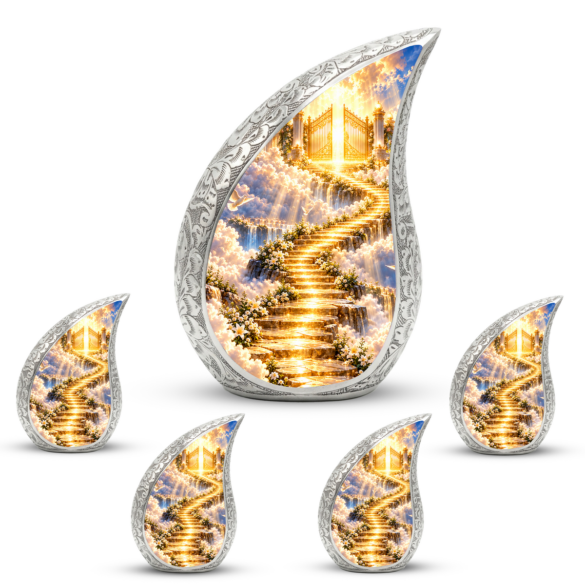 Stairway to Heaven Cremation Urn for Mom- Golden Heavenly Gates Memorial Urn